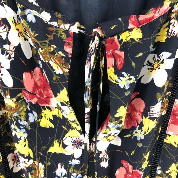 Banana Republic Black Floral Valeri Long Sleeve Ladder Stitch Smocked Dress sz M - Picture 3 of 12